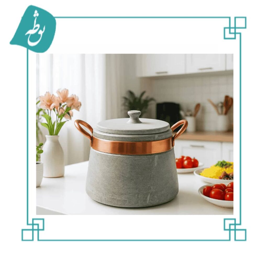 Large copper stone cauldron